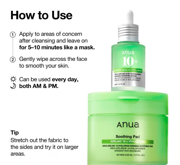 Anua Azelaic 10 Hyaluron Redness Soothing Pad