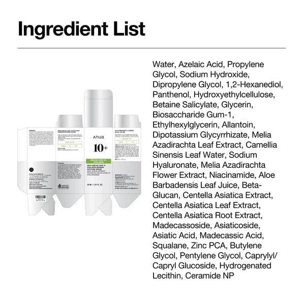 Anua - Azelaic Acid 10-Hyaluron Redness Soothing Serum.